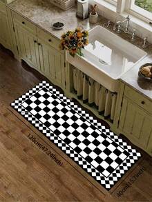 Vintage Black & White Checkerboard Pattern 3.5mm Kitchen Rug, Absorbent Non-Slip Cuttable, Entryway Mat Indoor Bathroom Mat, Covers Kitchen Bathroom Entrance Laundry Room Outdoor Garden - Multicolor - View 16
