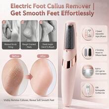 Electric Foot Callus Remover, 2 Adjustable Speeds Rechargeable Foot File With 2 Grinding Heads & Built-In LED Light, Portable Cordless Foot Smoothing Tool For Rough Dry Heels Calluses, Ideal For Home Daily Foot Care - Multicolor - View 12