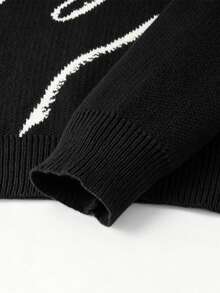 Black Round Neck Line Cat Knitted Sweater Casual Lazy Pullover For Both Men And Women - Black - View 7