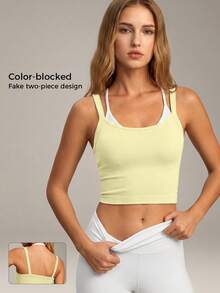 VVX Color-Blocked Workout Tops For Women Sexy Spaghetti Strap Backless Cropped Yoga Top, Suitable For Gym And Everyday Wear In All Seasons - Yellow - View 7