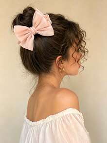 1pc Girls Spring/Summer New Pink Bow Bun Hair Claw Clip - Pink - View 4