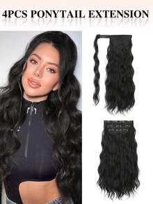 nimoki 4pcs/Set Half-Up Half-Down Ponytail Hair Extensions, 20 Inch Long Wavy Clip-In Hair Pieces, Wrap-Around Ponytail, Heat-Resistant Synthetic Fiber, Suitable For Women And Girls, Party And Daily Use - Multicolor - View 1