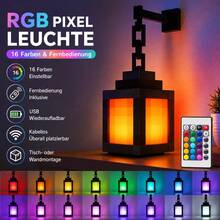 RGB Pixel Tischlampe mit Fernbedienung, 16 Farben, USB Wiederaufladbare Kabellose LED Dekoleuchte für Schlafzimmer, Wohnzimmer, Arbeitszimmer und Regal - Stern - Übersicht 1