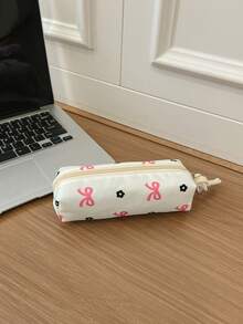 3件組時尚學院風花卉/蝴蝶結圖案背包套裝，包含背包、便當袋與筆袋，附筆電隔層、可調式肩帶、多口袋大容量，多功能書包套裝，適合女生/青少年/大學生/畢業生日常使用/度假/旅行/開學 - 白色 - 查看 11