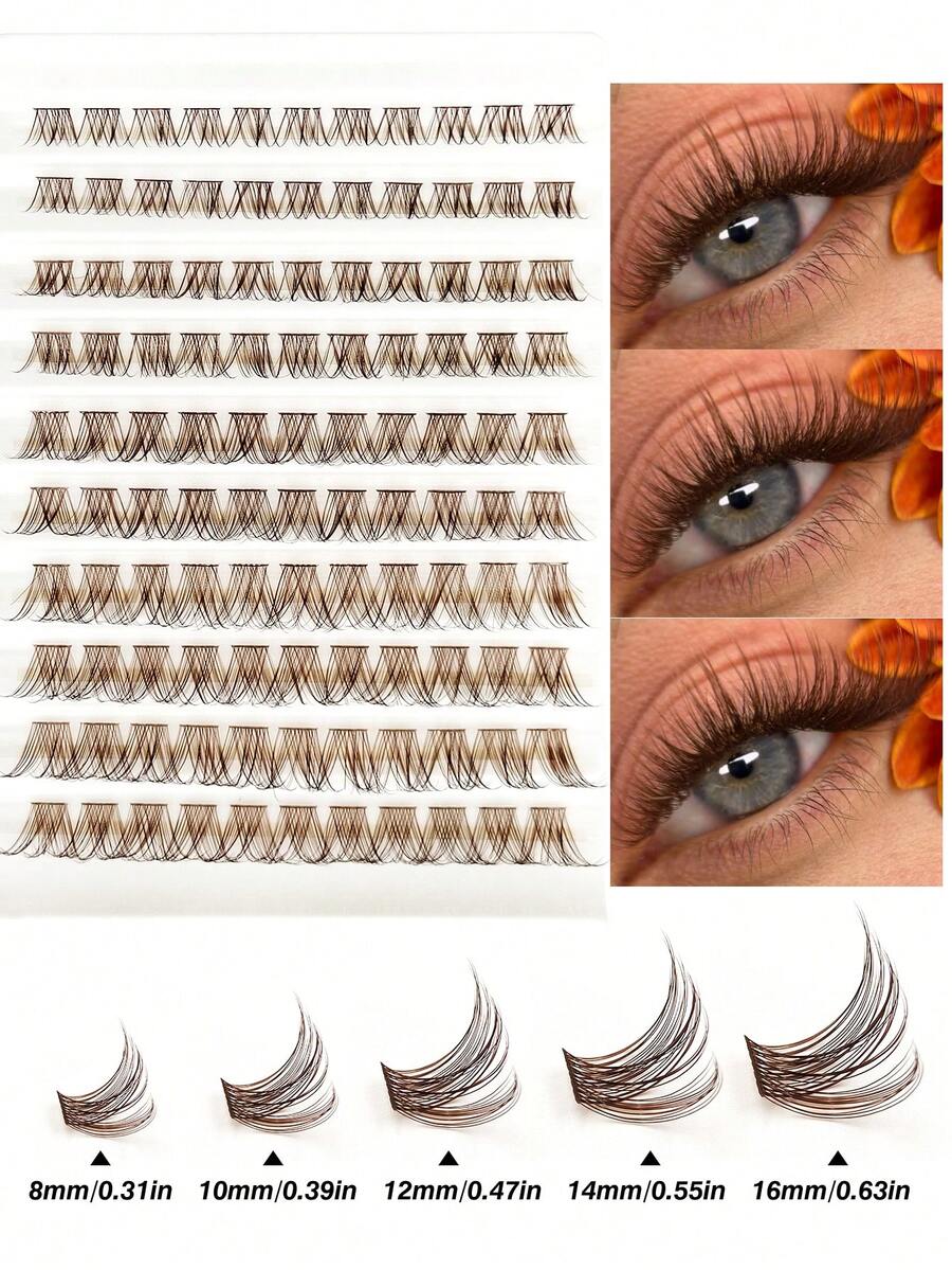 Rikuaild 110 PCS D Curl Natural Brown Eyelashes DIY Eyelashes Reusable,For Daily Style Eye Makeup,For Beginners Easy To Use Salon-Quality Long-Lasting False Eyelash Extensions - D - View 1