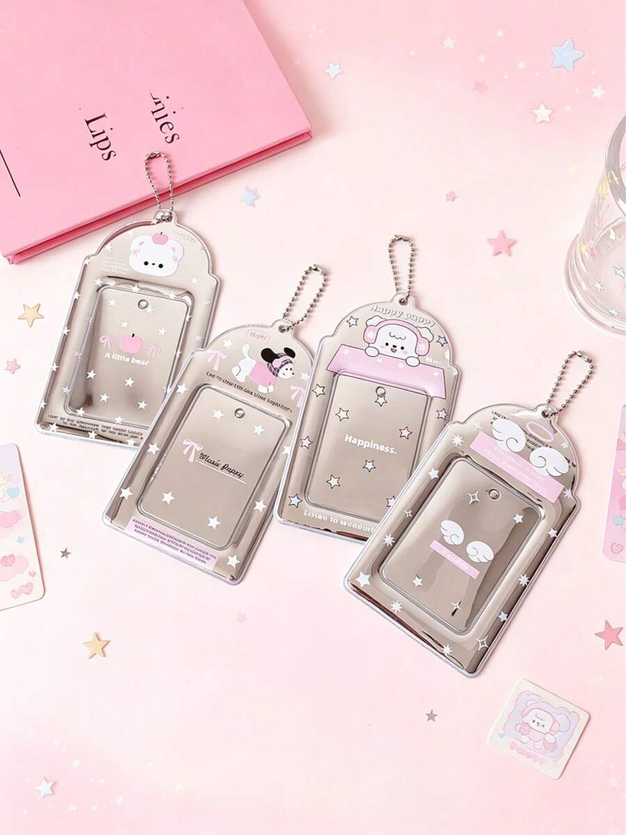 1 PC Sparkling 3-Inch Girl's Heart Keychain Holder - Student Fan Club ID Card Display Case For Bus Card Wallet, Back To School, First Day Of School