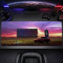 Vintage Pickup Truck Vortex Sunset Grassland Large Gaming Desk Mat, Purple Pink Dreamy Sky Landscape Print Non-Slip Rubber Extended Mouse Pad, Waterproof Long Keyboard Pad, Gaming Computer Desktop Decoration - View 4