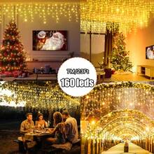 Solar Garden Icicle Light Strings,Outdoor Waterproof Curtain String Light,Solar Icicle Light String 97 Leds/160 Leds,8 Flashing Modes,Suitable For Summer Garden Party Yard Christmas Balcony,Tree Hanging,Yard,Roof,Walls,Camping Decor Holiday Garlands - Solar-powered Icicle Light Strings - View 17