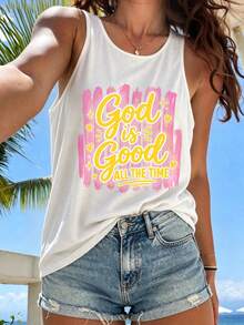 Bestseller Retro Christian Faith Pink Brush Stroke God Is Good Heart Star Graphic Women's Tank Top, For Church Worship Beach Vacation Faith Gift - White - View 1