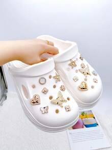 16 buah Hiasan Sepatu Lucu yang Dapat Dilepas, Aksesori DIY untuk Sandal Wanita, Dekorasi Sepatu yang Menyenangkan dan Personal, Hadiah Sempurna untuk Pesta Liburan - Emas - View 1