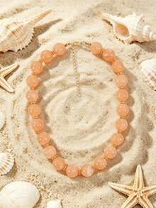 1pc European & American Bohemian Geometric Acrylic Round Bead Cloud Effect Beaded Necklace For Women, Summer Beach Vacation - Beaded Necklace - View 27