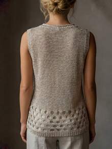 Fashionable Women's Hollow Out Sequin Sleeveless Tank Top, Versatile Spring/Summer Blouse - Silver - View 2