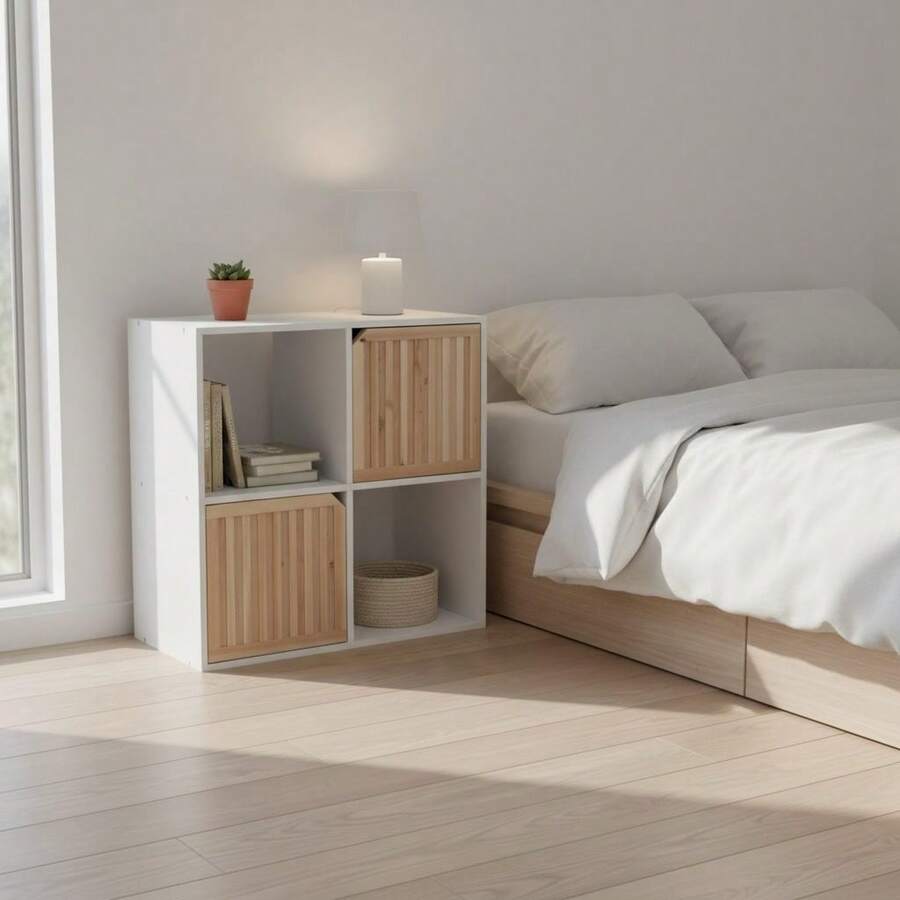 KIWI MOBLEKIT | Mensole in Legno per Stoccaggio e Decorazione, Modelli a Cubo o Rettangolari con Opzioni di Porte o Cassetti, Mobili Ausiliari Moderni per Soggiorno, Camera da Letto o Ufficio - Libreria a 4 scomparti, 58,5x29x59 cm, bianca. - Visualizzare 1