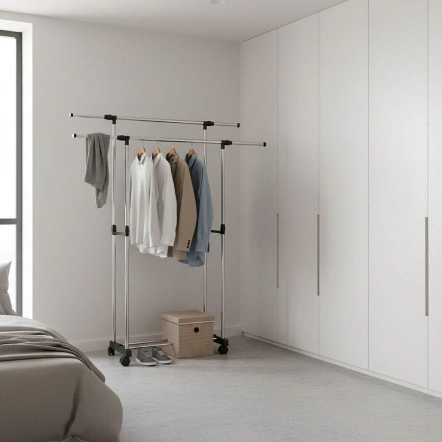KIWI MOBLEKIT | Free-Standing And Expandable Clothes Racks In Metal And Wood, Clothing With Adjustable Options, With Wheels Or Shelves, Organizers For Bedroom, Entryway And Home - 雙人床尺寸:80-150x42x90-160厘米 - 查看 1