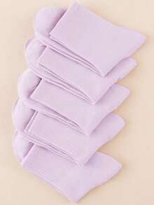 1/5/10 Pairs Unisex Solid Navy Blue Comfortable High Elastic Mid-Calf Socks, Suitable For Commuting, All-Season Wear, Moisture-Wicking, Breathable - Mauve Purple - View 2
