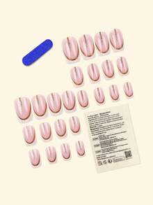 24片短方型壓克力法式白色邊緣亮片穿戴甲，含果凍膠與指甲锉，適合派對、活動與日常配戴，適合女性與女孩，附美甲工具，彈性美甲套組 - 彩色 - 查看 2