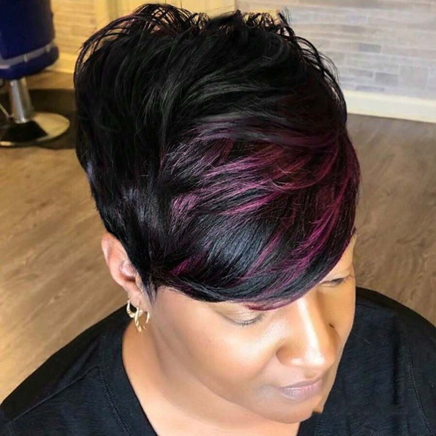 Natural Ombre 1B/27 Gradient Pixie Short Wig, Full Lace Human Hair Wig, 4 Inch Short Wig, Brazilian Remy Layered Wig, Short Pixie Wig, Human Hair Wig For Women, Burgundy 1B/99J Multicolor Lace Front Wig, Halloween And Christmas Costume - S1B/99J - 查看 1