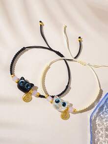 Halloween Funny Cat Handmade Woven Bracelet, Cute Black And White, Gift For Best Friend And Friend - Multicolor - View 2