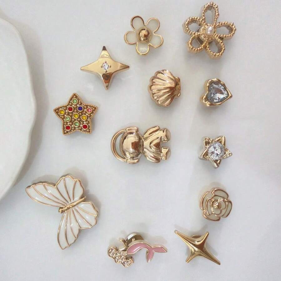 Electroplated Gold Shoe Charms Starfish Shell Beach Shoe Charms For Women Summer Vacation DIY Shoe Decoration For Sandals Slides - Gold - View 1