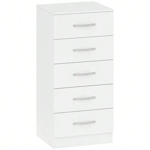 5-Drawer Chest Of Drawers, Storage Unit For Clothes And Utensils, Particleboard, White - White - View 1