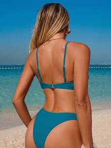 Women's Solid Color Sexy Casual Moderate Elasticity Bikini Set Vacation Beach Summer - Dark Green - View 2
