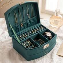 Jewellery Box 2-Layer Jewellery Storage Travel Jewellery Box Portable Jewellery Case Small  Spacious Or Larger Accessories Gift Idea - Green - View 1