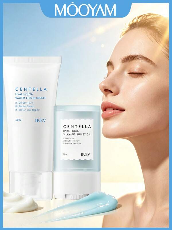 IREV 2件組 CENTELLA HYALI-CICA 防曬套組，SPF50+ PA++++ 絲滑貼合防曬棒與水感防曬精華組合，全光譜 UVA UVB 防護，顯著強化肌膚屏障，便攜補塗、水感不油膩的日常戶外防曬護理 20g+50ml