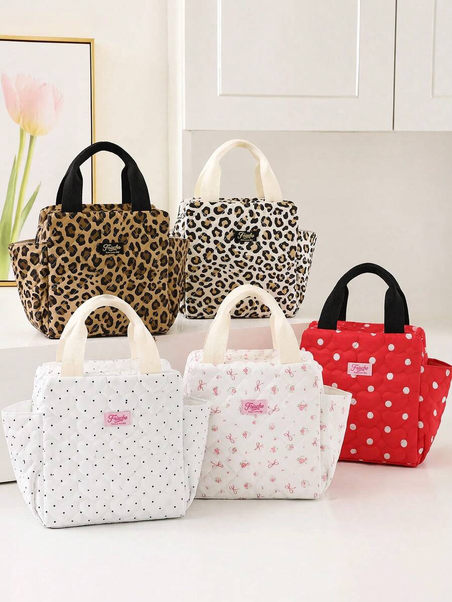 Bolsa de almuerzo aislada con lunares retro de moda, bolsa térmica elegante y minimalista a prueba de fugas, bolsa enfriadora aislada reutilizable de gran capacidad, adecuada para trabajo, escuela, picnic y viajes a parques temáticos, regalo de vuelta a la escuela en otoño, regalo de Navidad, regalo del Día de San Valentín