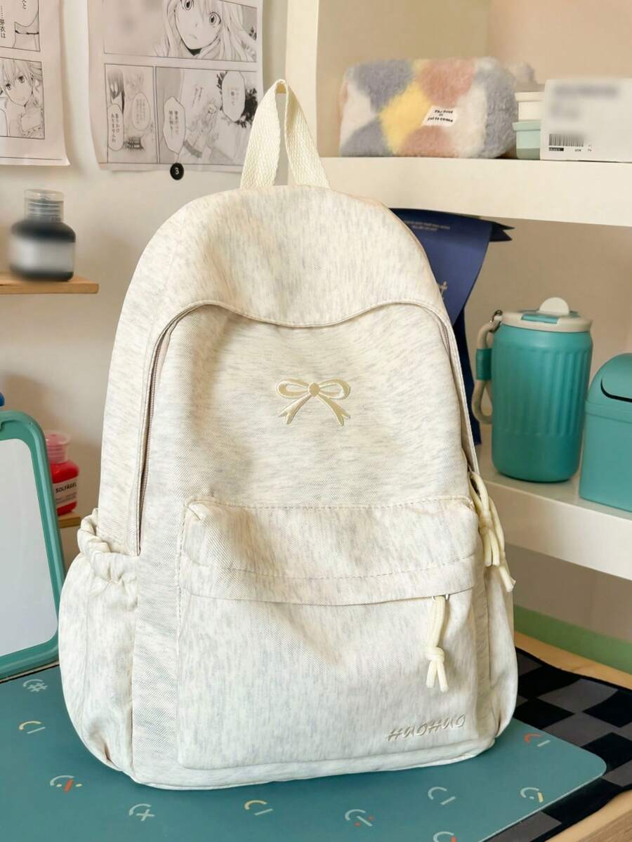 Cute Embroidered Bow Backpack For Teen Girls, Soft Wrinkle Resistant Nylon Student School Bag, Multi Pastel Color Options Casual Daily Travel Daypack - Multicolor - View 1