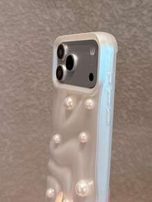珍珠白 3D 波浪紋手機殼 + 水鑽腕帶，適用於 iPhone 18 Pro Max/18 Pro/18/17 Pro Max/17 Pro/17 Air/17/16 Pro Max/16/16 Pro/16 Plus/16e/15/15 Pro Max/15 Pro/15 Plus/11/12/13/14 Pro Max/11 Pro/11 Pro Max/12 Pro/12 Pro Max/13 Pro/13 Pro Max/14 Pro/14 Pro Max/14 Plus，軟殼極簡創意款 - 高級珍珠白 - 查看 10