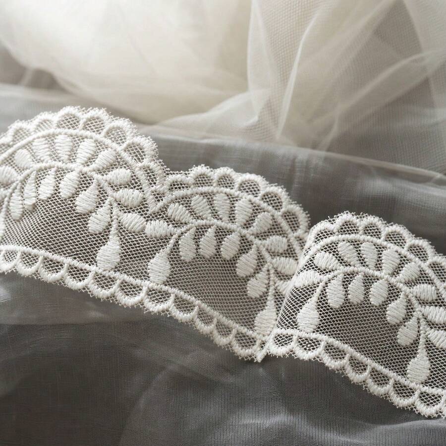 1/5碼 3.5cm寬 優雅花卉刺繡蕾絲飾邊緞帶,柔軟網布波浪邊蕾絲邊飾,適用縫紉DIY手工、婚紗面紗內衣娃娃衣窗簾下擺裝飾,復古風布料飾邊配件 - 多色F - 查看 1