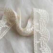 1/5碼 3.5cm寬 優雅花卉刺繡蕾絲飾邊緞帶，柔軟網布波浪邊蕾絲邊飾，適用縫紉DIY手工、婚紗面紗內衣娃娃衣窗簾下擺裝飾，復古風布料飾邊配件 - 多色F - 查看 5