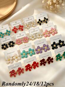 24/18/12pcs Classic Colorful Enamel Stainless Steel Earrings For Women, Exquisite And Elegant Earring Set. Summer Women's Earring Set. Stainless Steel Material, Floral Design. Elegant Everyday Wear Earrings, Ideal Valentine's Day Gift (Randomly Shipped) - Oil Dripping Kit - View 3
