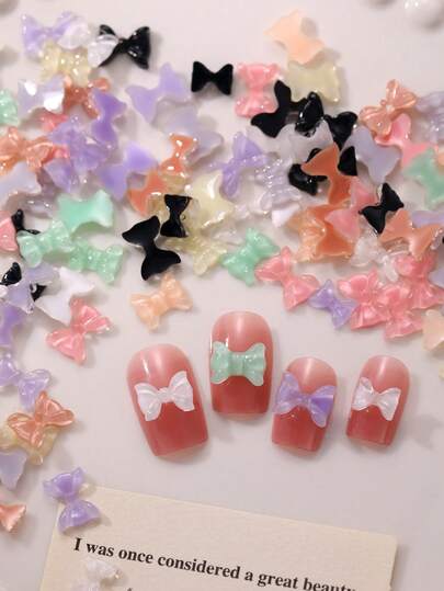 Jelly Color Bow Tie Nail Art Decorations, 20/50pcs, Summer Water Ripple Flat Bow Nail Accessories, 3D Nail Art Decor, Nail Gemstones, Women And Girls Nail Supplies, Suitable For Nail Art Creation, Nail Art Set, Nail Technician Supplies, Nail Art, Nail Charm