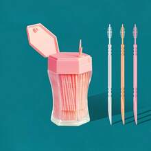 100pcs 2-In-1 Multi-Function Toothpick & Toothbrush Set, Boxed Plastic Toothpicks, Disposable Home Dental Floss Brush, Cleaning & Dental Care Dual Use, Travel Toothbrush, Dental Cleaning Tool, Toothpicks, Teeth Cleaning Tool, Dental Accessories - Multicolor - View 1