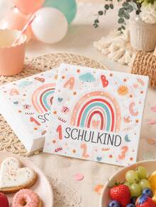 20入彩虹Schulkind一次性紙巾，ABC 123數字印花開學日餐巾紙，嬰兒派對與返校派對用品 - 波希米亞 - 查看 9