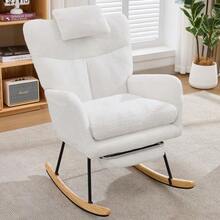 Modern Design: Rocking Chair, Rocking Chair With Footrest, Relaxation Chair, Reclining Chair, Lounge Chair With Armrests, Soft Velvet Upholstery, Load Capacity Up To 100 Kg. Suitable For The Bedroom, Living Room And Garden. - 白色1 - 查看 3