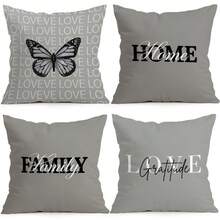 4 piezas Fundas de almohada con patrón de texto minimalista y acogedor sin rellenos, fundas de almohada impresas en un solo lado, adecuadas para sala de estar, dormitorio, decoración del hogar, fundas de almohada para todas las estaciones - Multicolor - Ver 1