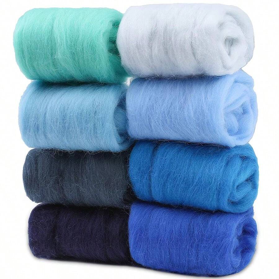 Juego de lana de colores, combinación de lana de 8 colores de 10g, kit de material de fieltro de lana con aguja, muñeca de lana DIY de 80g - el oceano - Ver 1