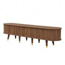 3-Piece Living Room Set, Coffee Table With Lift-Up Top, TV Cabinet, Sideboard, Sliding Doors, Vertical Ribbing, Wooden Feet, Gold Handles, Storage Space - Natural Color - View 11