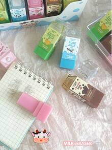 Milk Erasers, Cartoon Mini Banana Chocolate Milk Box Shaped, PVC Material, Suitable For Pencil Cleaning, Back To School Season, Student Graduation, Office Supplies - Style 1 - View 5