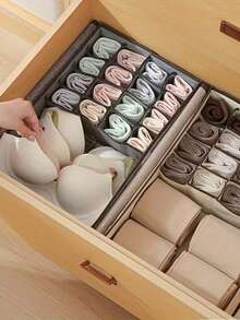 1pc Home Underwear Storage Box With Lid, 13/17 Compartments, Gray/Beige 2 Colors Optional, Drawer-Style Bra Socks Underwear Organizer Divider Box, Linen Storage Box - Multicolor - View 7