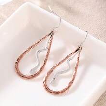 Pendientes colgantes con forma de gota de agua de doble color para mujer, diseño vintage de textura martillada hecha a mano, estilo bohemio - Dos colores - Ver 4