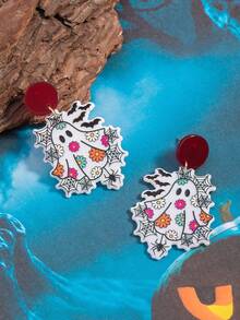 1 Pair Halloween Creative Spider, Flower, Ghost Pendant Earrings For Women, Suitable For Holiday Wear - Multicolor - View 2