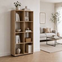 KIWI MOBLEKIT | Modular Wooden Shelves With Different Compartments And Door Options, Bookcases And Storage Furniture For Bedroom, Kitchen Or Entryway - Roble - 8 Comp | 61.2x29.7x120.8厘米 - 查看 2