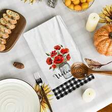 2/4/48pcs Red Poppy Pattern Printed Kitchen Towels - Ultra Soft, Highly Absorbent Polyester Tablecloths And Hand Towels, Perfect For Holiday Decor, Kitchen Decor, Party Decor - Multicolor - View 9