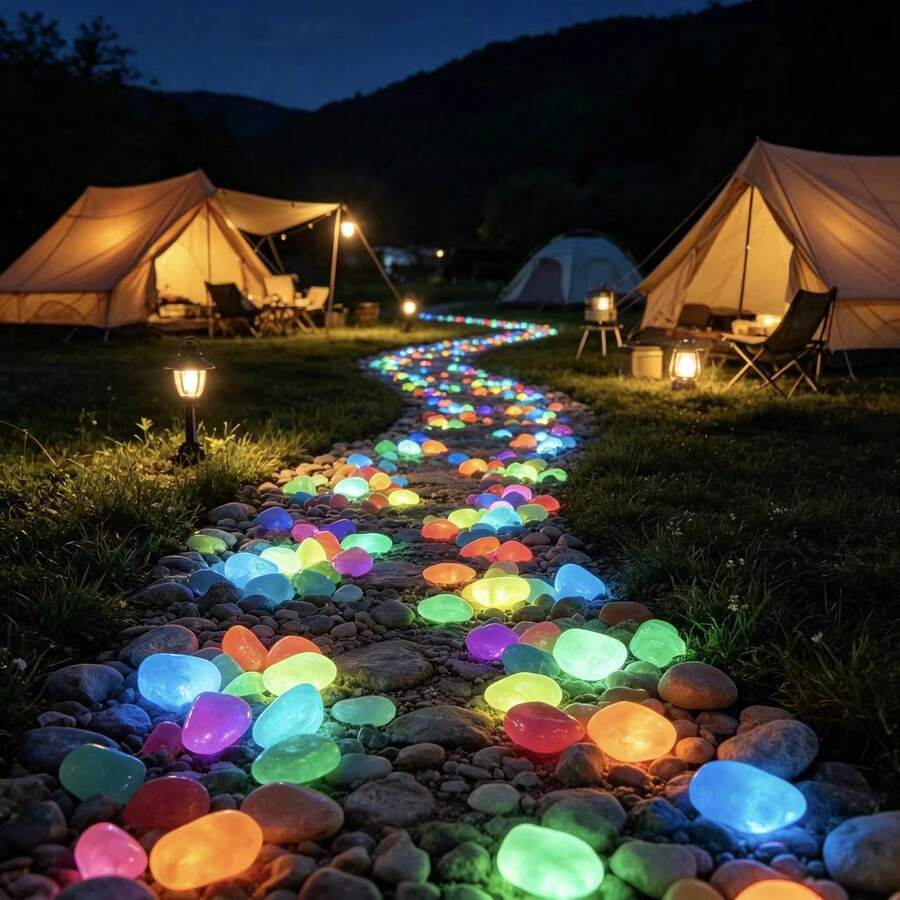 1 Pack Mixed Color Glow-In-The-Dark Pebbles, 1cm Diameter, Fluorescent Colorful Decorative Stones, Suitable For Aquarium, Fish Tank, Garden Path, Patio, Lawn, Terrace Landscape And Yard Decoration, DIY Crafts, Random Colors - Glowing Colored Stones - View 1