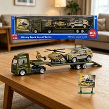 1:64比例 4件組警察運輸卡車玩具套裝，合金與塑膠壓鑄消防車、軍用車、警車與直升機模型，迷你摩擦動力工程拖車，兒童車輛玩具組，適合男孩與女孩的生日禮物 - 藍色 - 查看 16
