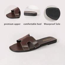 New Pure Yellow Korean Style Fashion Slippers Women Summer Outdoor Flat Vacation Beach Sandals H-Shaped Slides - Coffee Brown - View 9