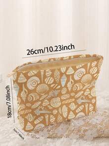 1pc Portable Cosmetic Storage Bag With Ocean Elements Shell Conch Starfish Pattern Double-Sided Print Travel Zipper Makeup Bag Multi-Function Toiletries Organizer - Multicolor - View 3